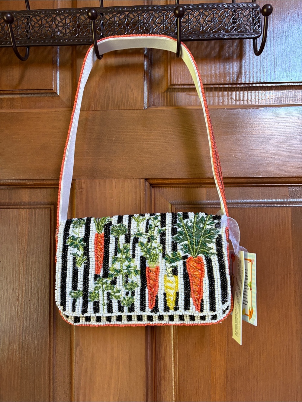 Handcrafted in India Beaded Carrot & Carrot Cake Shoulder Bag